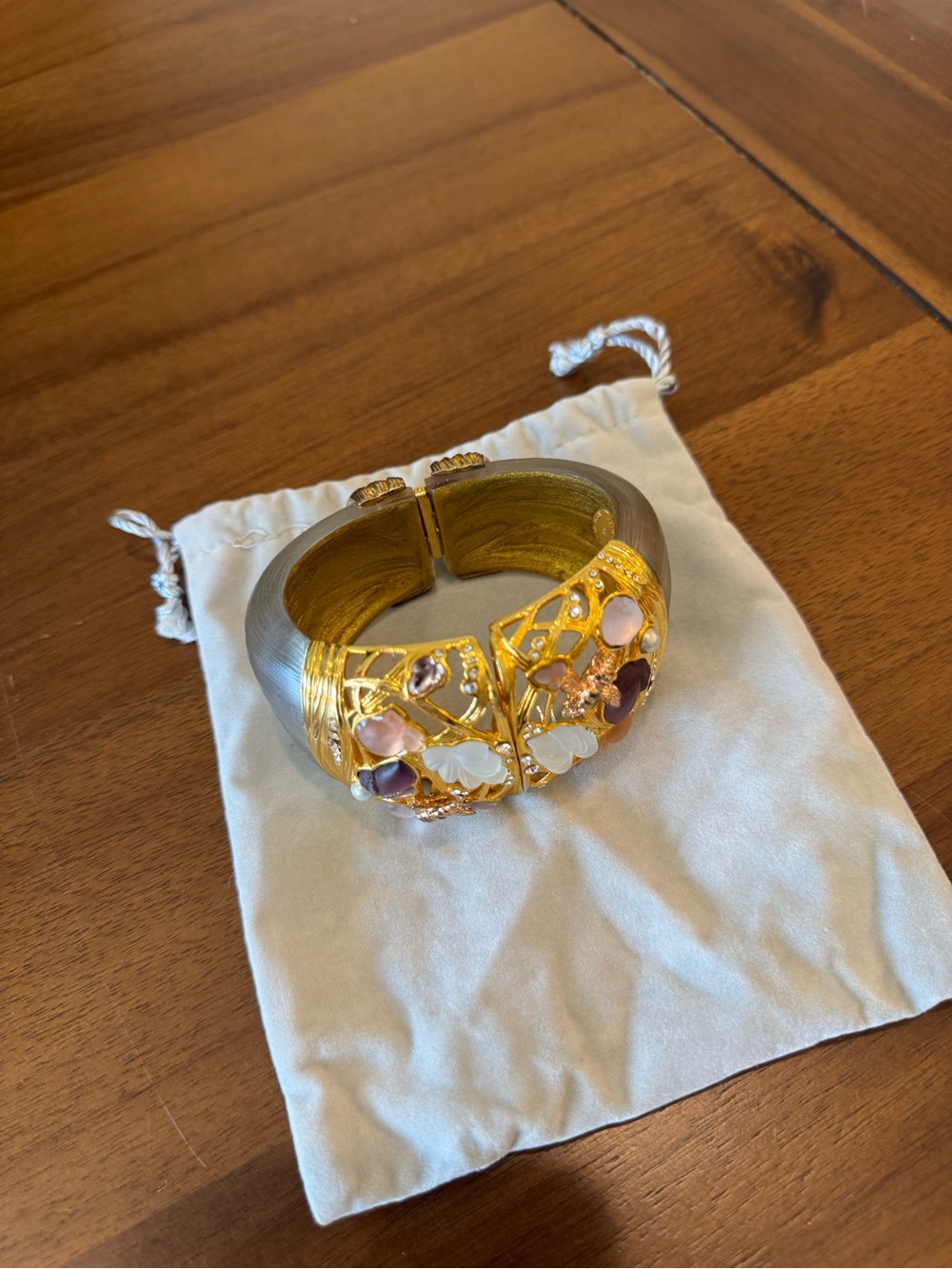 Alexis Bittar Gold Tone Floral Gemstone Cuff Bracelet - Women Jewelry